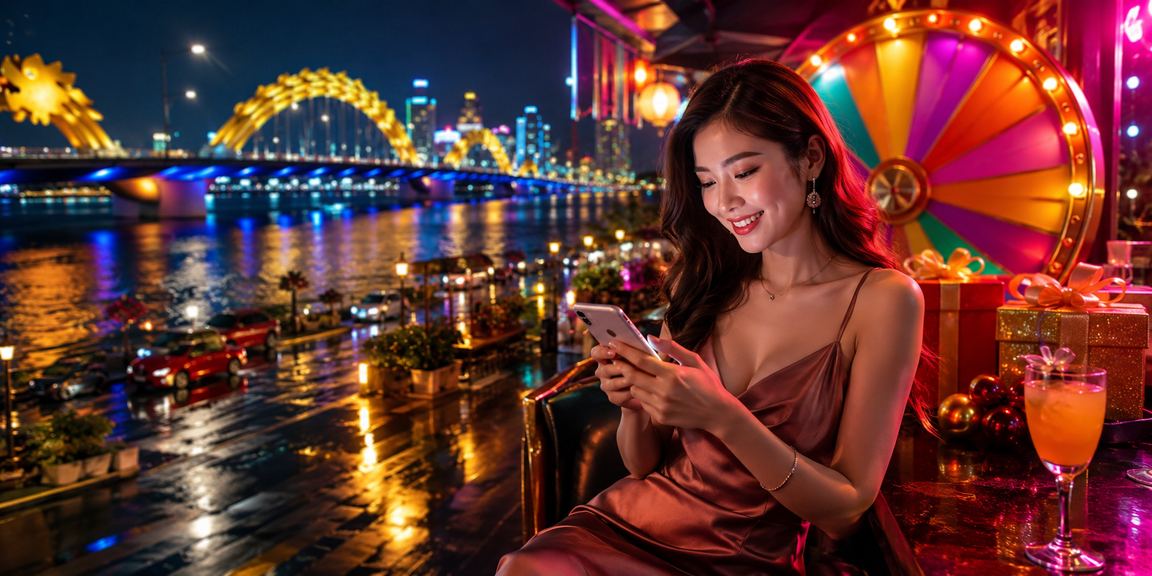 Bàn roulette với ánh đèn neon lung linh tại Đà Nẵng trong không gian casino cao cấp
