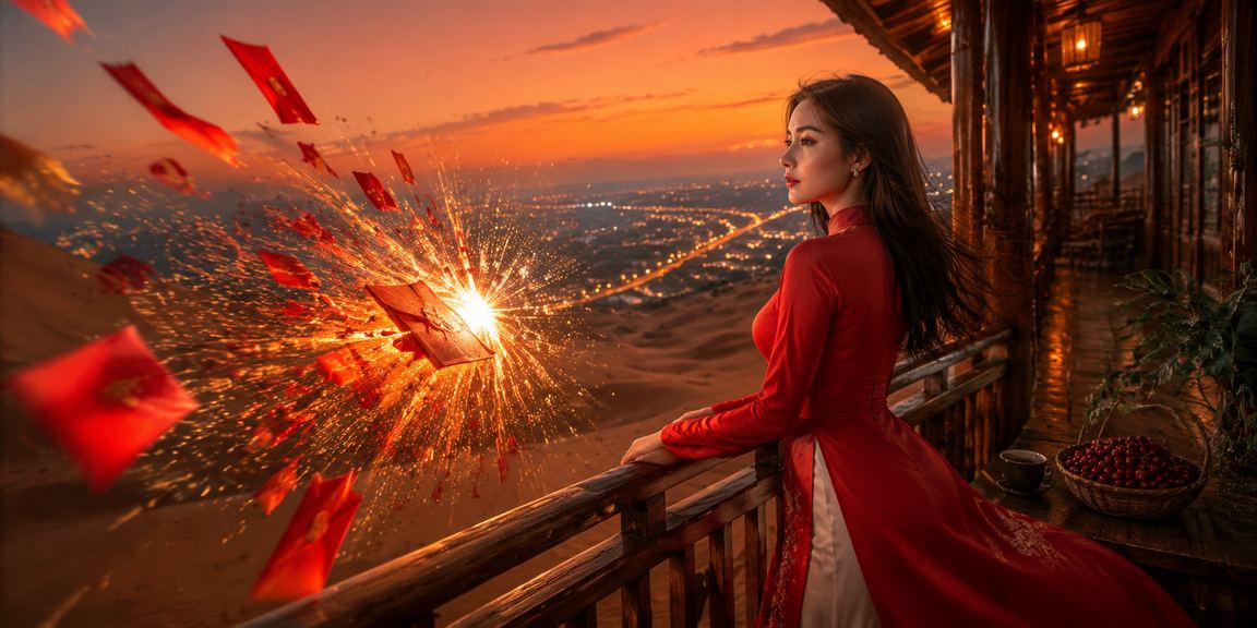 Phụ nữ mặc áo dài trao phong bì đỏ bonus đặc biệt tại bãi biển Mũi Né